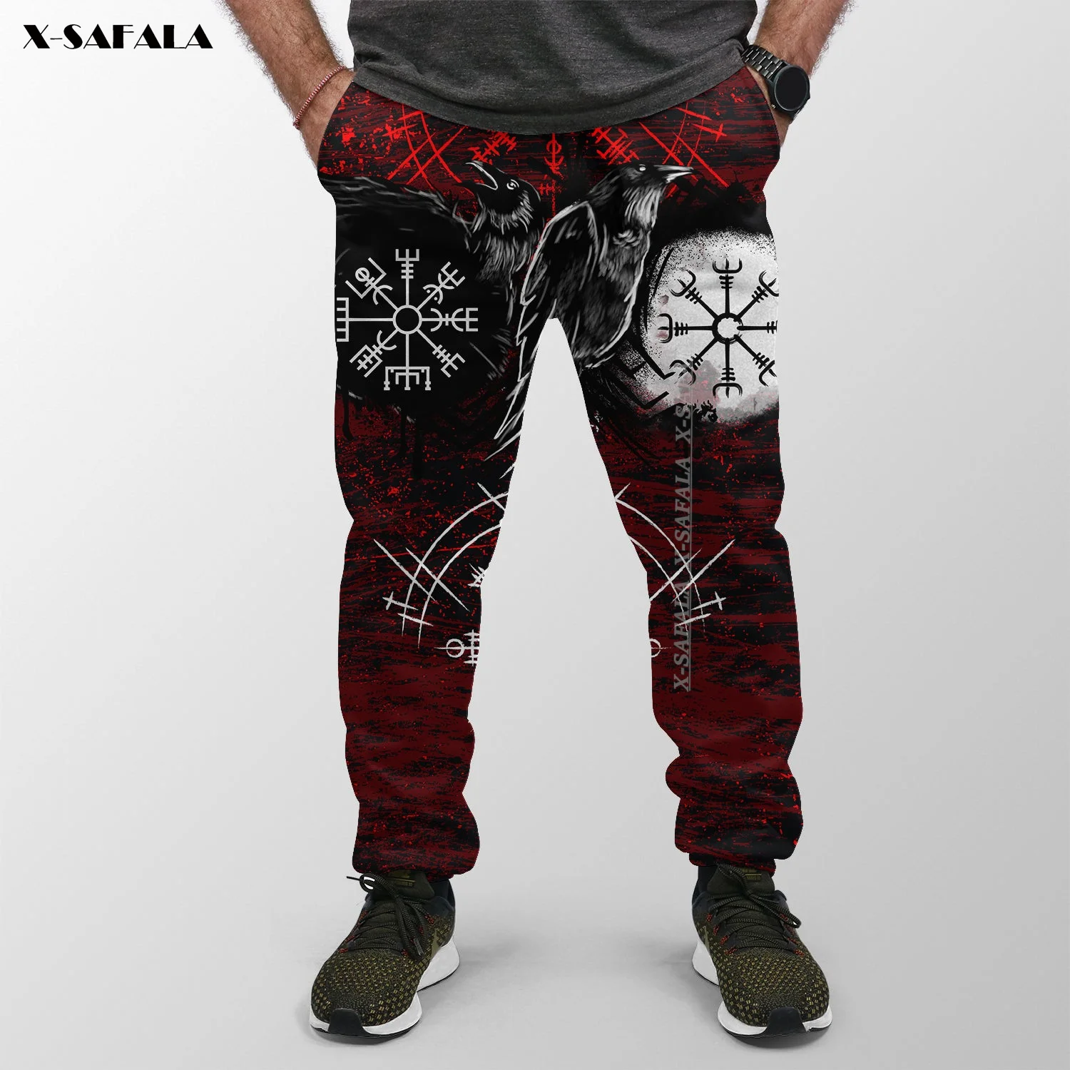 Odin Symbol Viking Skull Blood Background 3D Full Print Men Trousers Waist Breathable Sweatpants Casual Long Pants Joggers