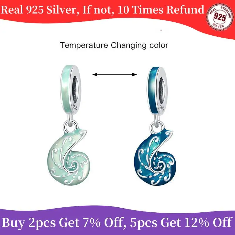 Original 925 Sterling Silver Charm Beads Temperature Change Whelk Pendant Charms Fit Pandora Bracelets Women Diy Jewelry