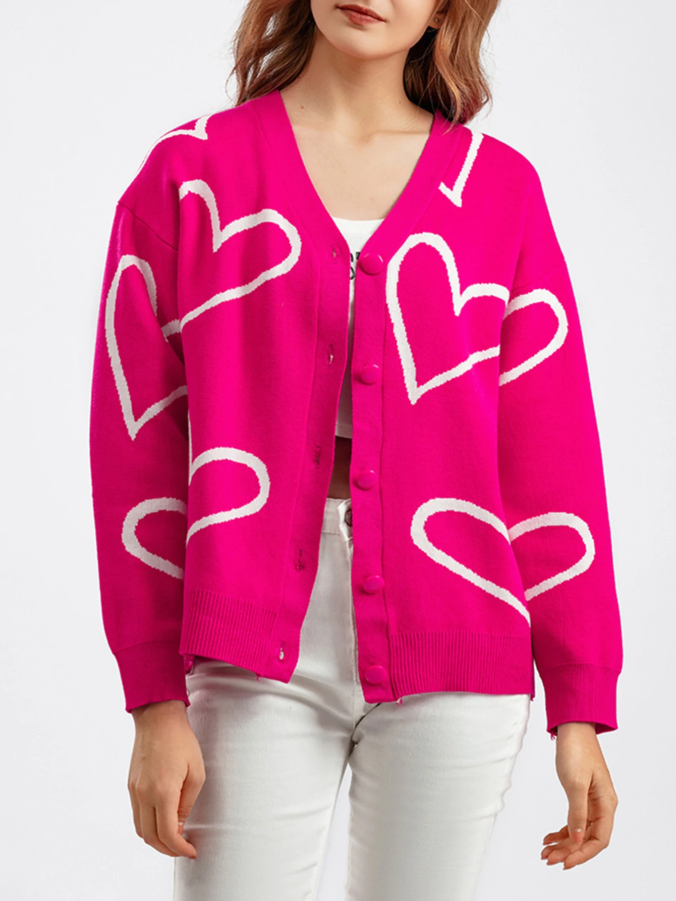 

Women's Long Sleeve Cardigan V-Neck Doodle Print Casual Fashion Autumn Winter Outerwear