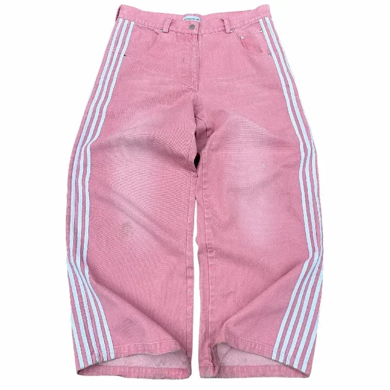 

Y2k Pink Striped Baggy Jeans Gothic Harajuku Retro Hip Hop Mens Jeans High Street Embroidered Streetwear Wide Leg Denim Pants