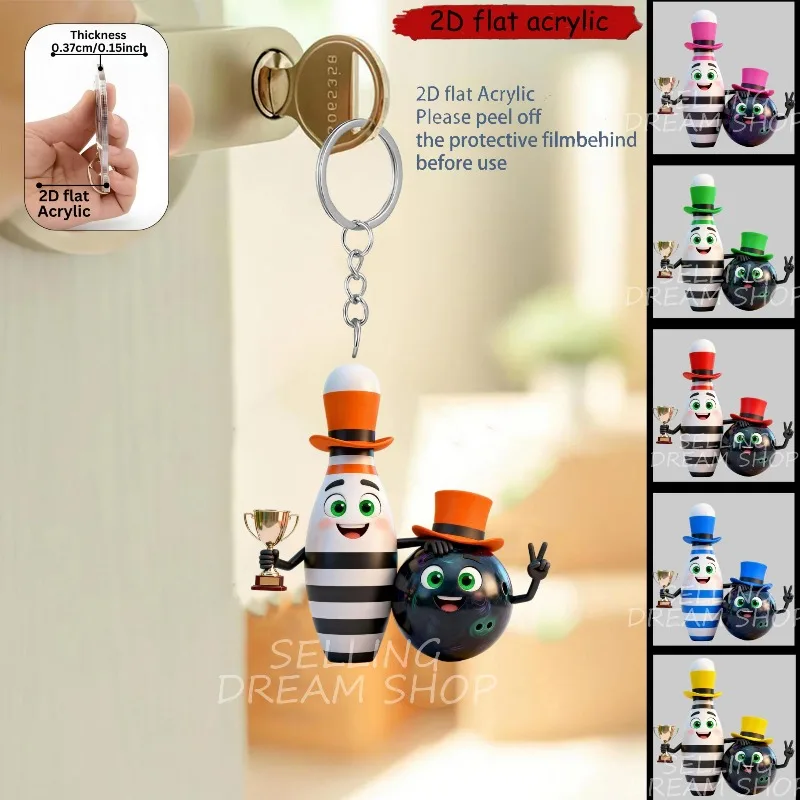 2D Miniature Bowling Keychain Cute Acrylic Sporty Pendant 6 options Birthday/Anniversary/Party/Festival Decor Hanging Ornaments