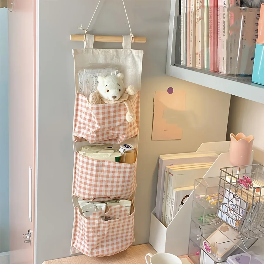 Organizador de Parede Rosa em Lona para Quarto: Bolsas de Armazenamento Multifuncionais para Livros, Joias e Itens Diversos