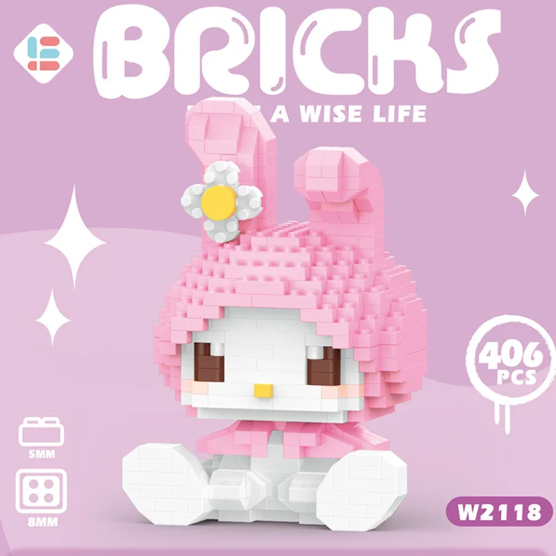 Sanrio Micro Building Blocks, Modelo 3D, Hello Kitty, Kuromi, Melody, Mini Bricks Figuras, Presentes de Natal, Brinquedos montados