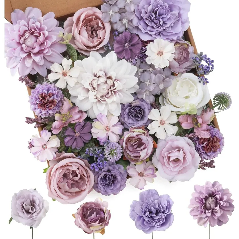 Artificial Flowers Combo Purple Flowers Mix Silk for DIY Wedding Bridal Bouquets, Floral Arrangement, Table Centerpieces, Decor.