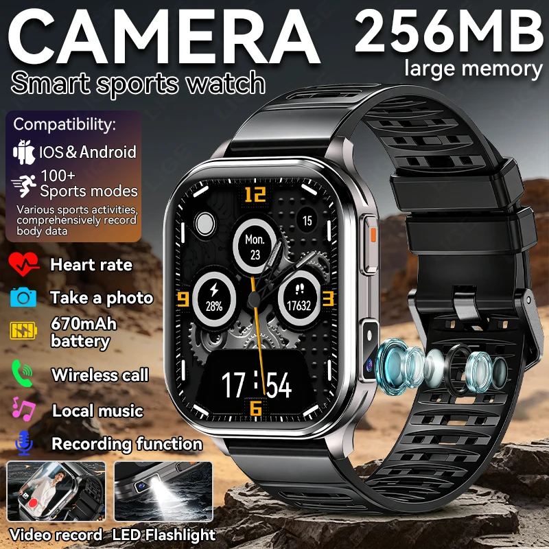 

Camera Smart Watches Men Photos Record Video Health Monitor Waterproof Sports Music Bluetooth Call Flashlight Smartwatch 256MB