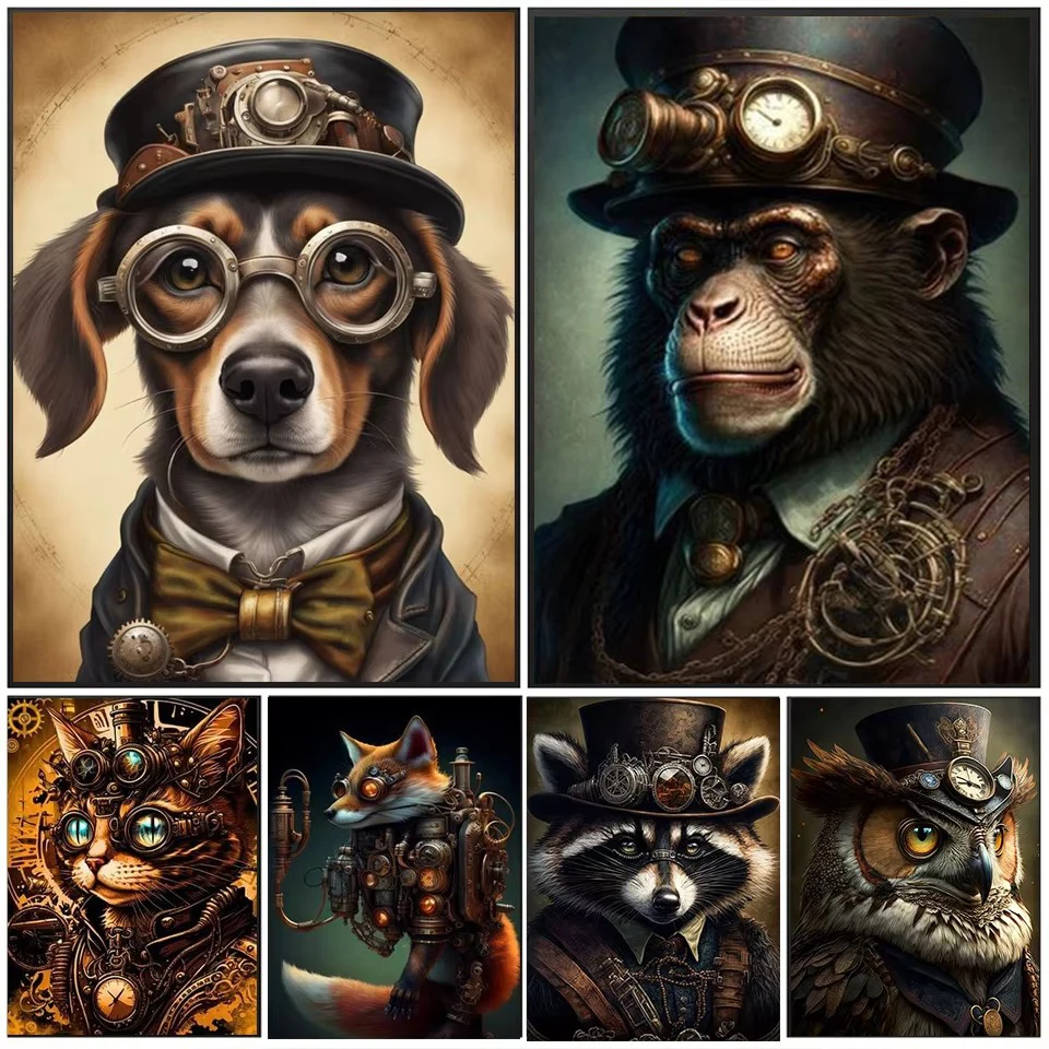 

5D Diy Animal Diamond Painting Steampunk Dog Cat Owl Cross Stitch Embroidery Rhinestones Mosaic Diamond Embroidery Home Decor