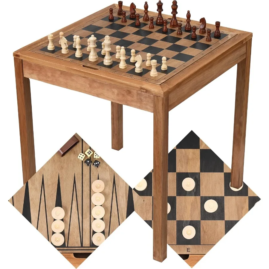 

Games Wooden Chess Table for Home and Living Room 3in1 Combo Game Set with Chess Checkers and Backgammon Compact 25 x 25 Design