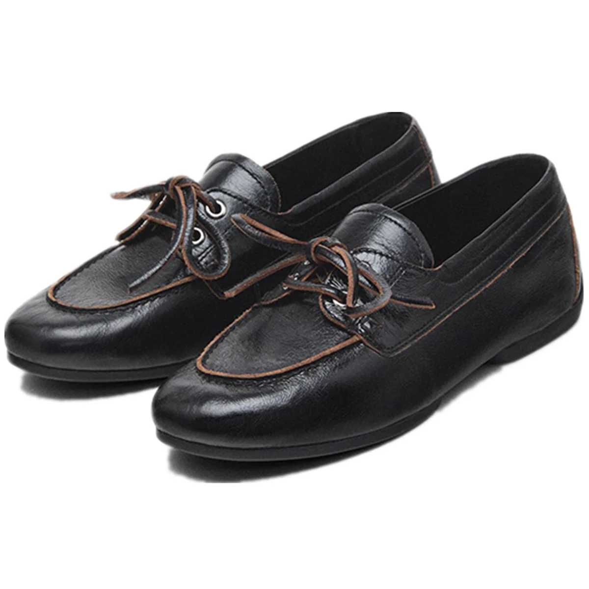 

Withered British Minimalist Old Retro Loafers Shoes Round Toe Flat Shoes Genuine Leather Commuter Shoes Soft Moccasin Shoes Wome