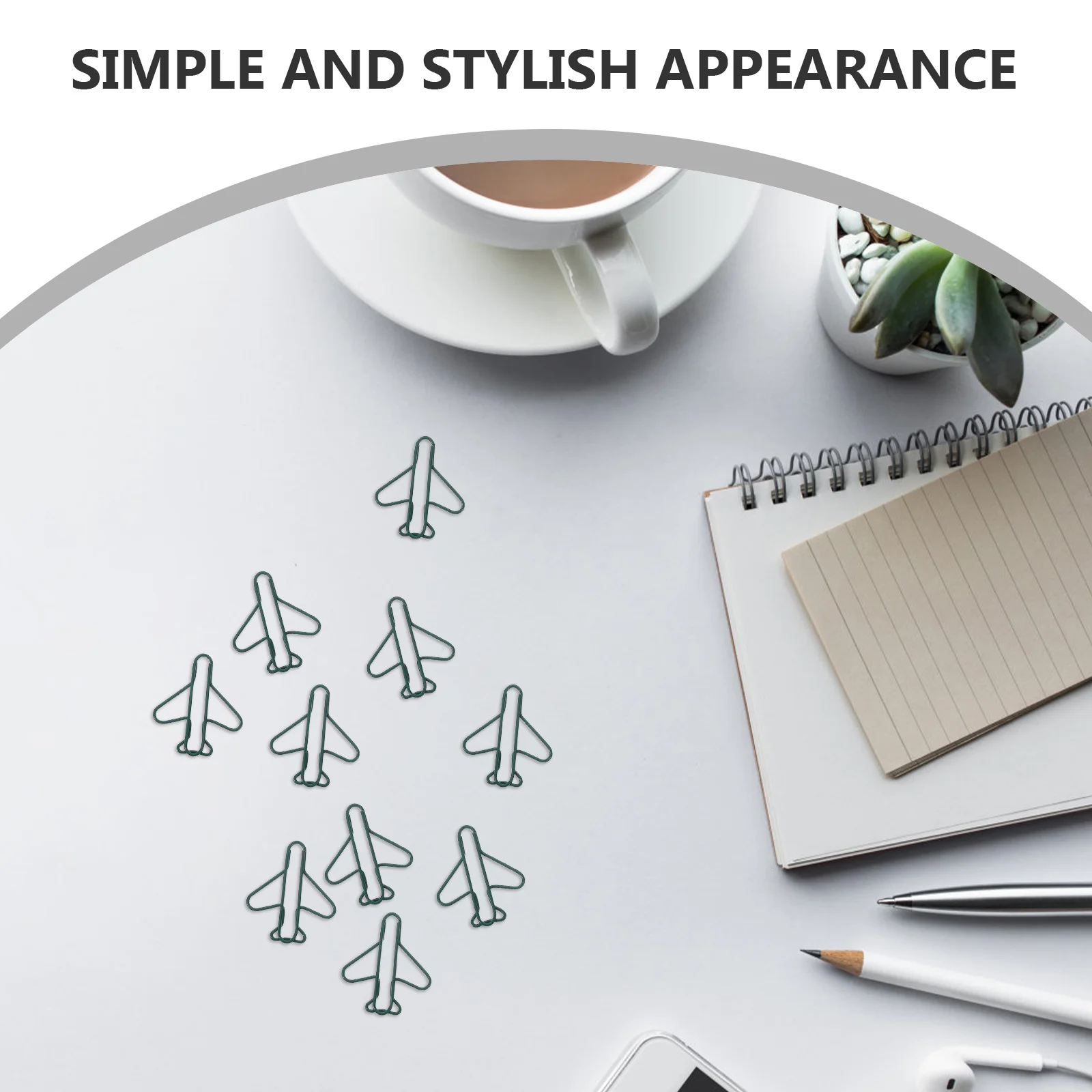 100Pcs Decorative Paper Clips Airplane Theme Sturdy Metal Clamps for Sorting Notes Creative Stationery Organization Tools Green