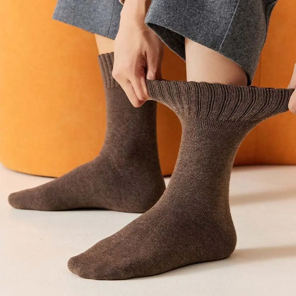 3 pares básico simples engrossar meias quentes de pelúcia outono inverno meias de lã térmica meias tubo médio meias de caxemira masculino menino