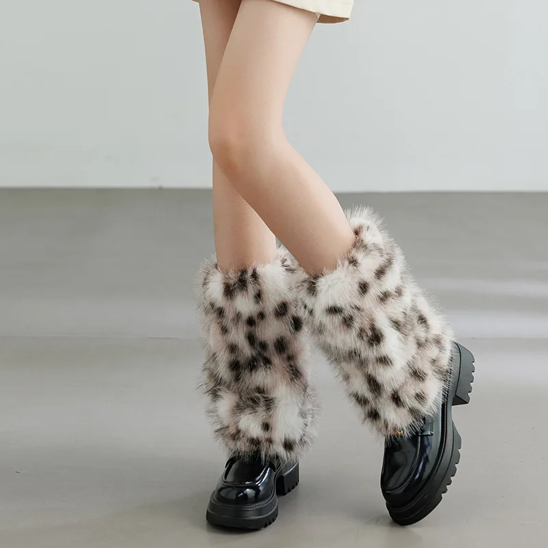 2025 Autumn/Winter New Leopard Print Warm Leg Protection Plush Leg Covers Hot Girl Y2k Retro Modern Fashion Lolita Accessories