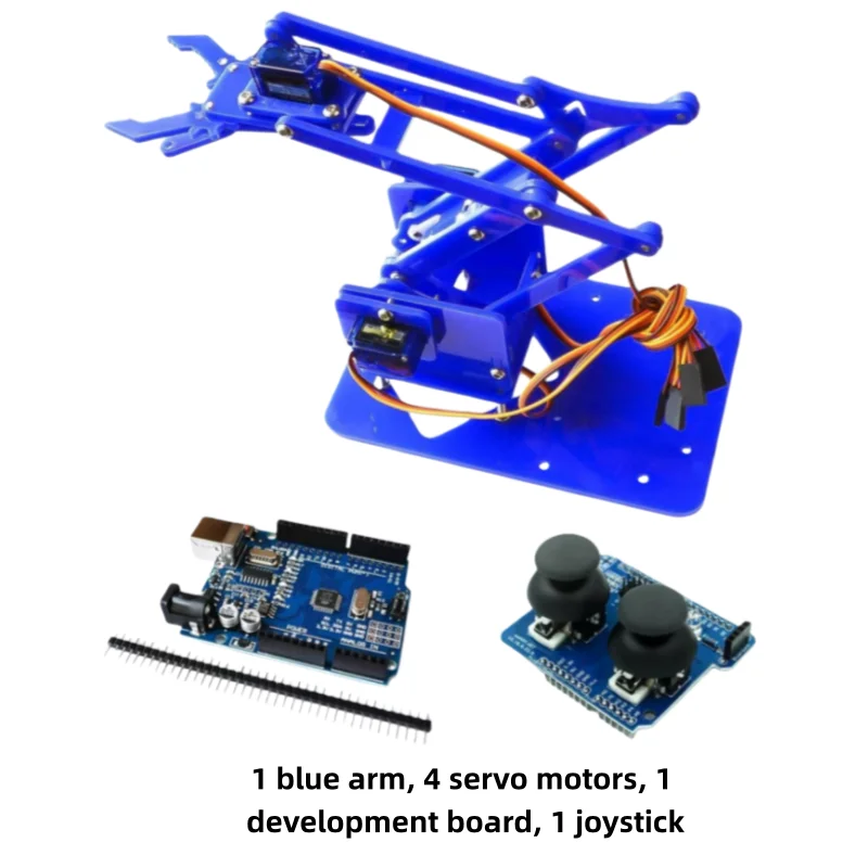 SG90（90-180°） Servo Robotic Arm Kit, Includes 4x Servos, 1 Development Board, 1 Joystick Module & Full Arm Assembly