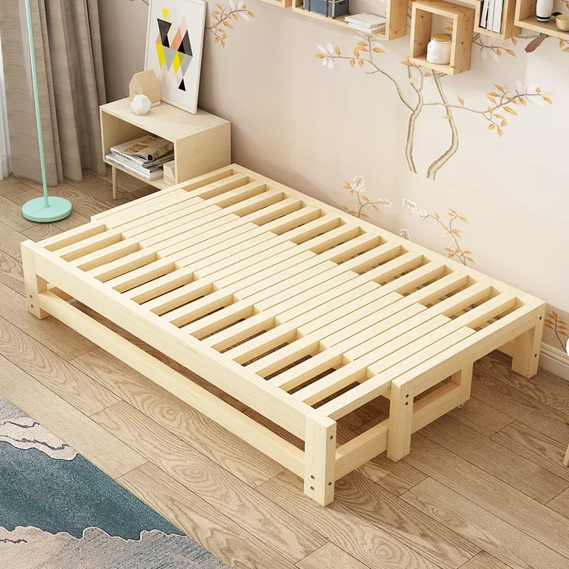 Solid wood sofa bed foldable dual-purpose telescopic small apartment multi-functional pull-out push-pull bed tatami