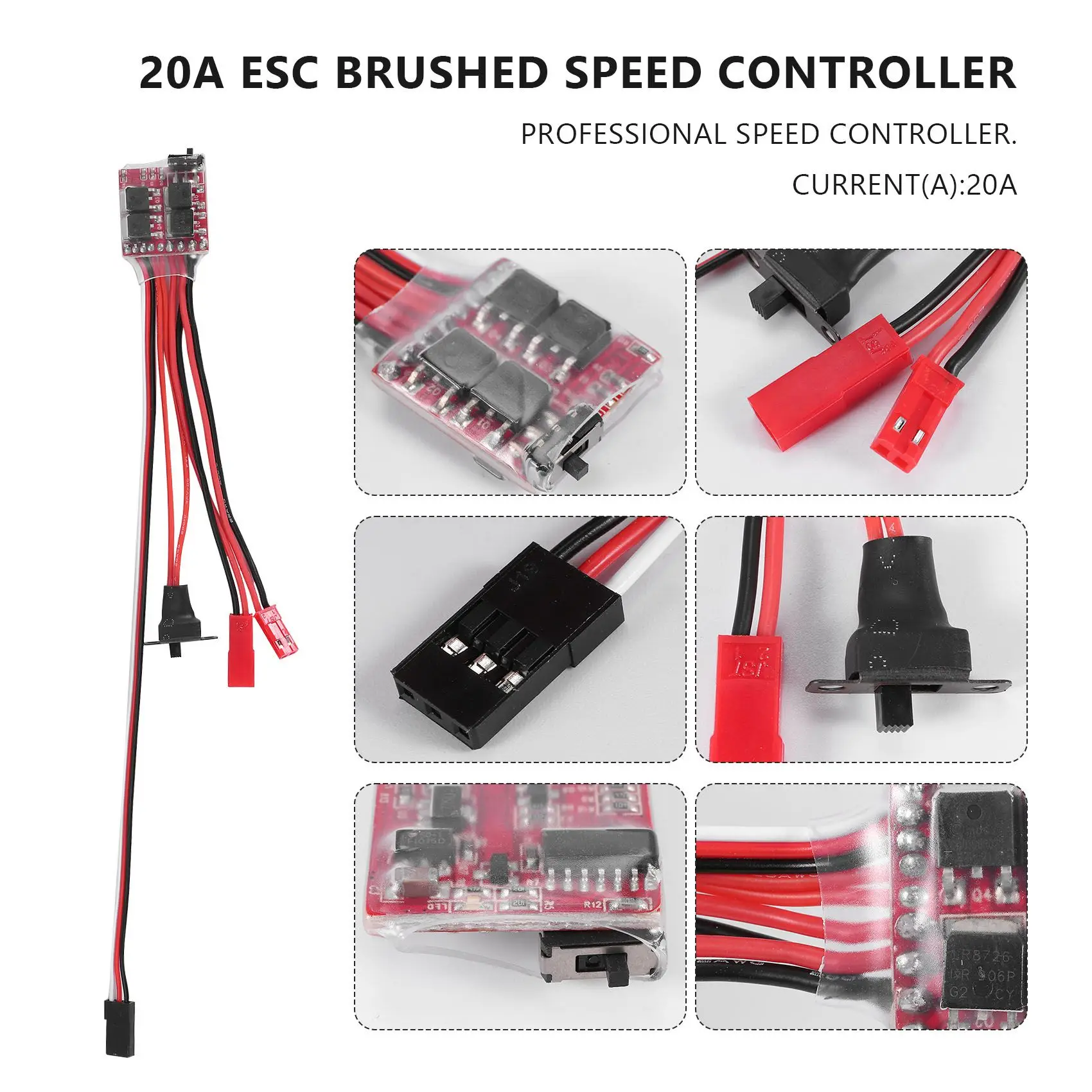 Bustophedon ESC controlador de velocidad cepillado para coche RC, camión, barco, 20A