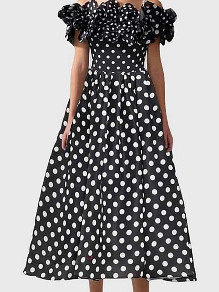 

Leisure Ruffles Sleeveless Bodysuits&Half Skirts Sets Summer Beach Bathing Sets Bohemian Vacation Style Polka Dot Swimsuits Sets