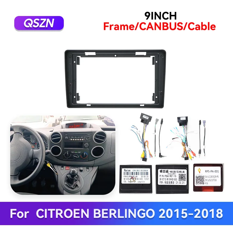 QSZN 2DIN Power Cable Canbus For CITROEN BERLINGO 2015-2018 9 inch Car Radio Fascias Frame Dashboard Panel Wiring Harness 16PIN