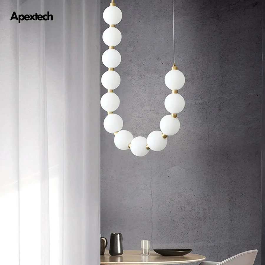 Pearl Necklace LED Pendant Light for Kitchen Island Home Decoration Hanging Lamp Dining Room Decor Stairwell High Ceiling Lights