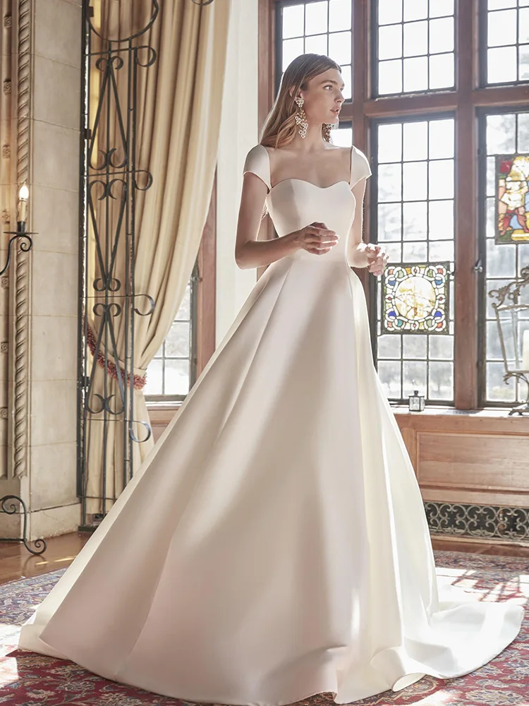 Robe de mariée traînante en satin blanc français pour femmes, robe de Rhsans bretelles sexy, robes de soirée de luxe, robe de soirée d'été