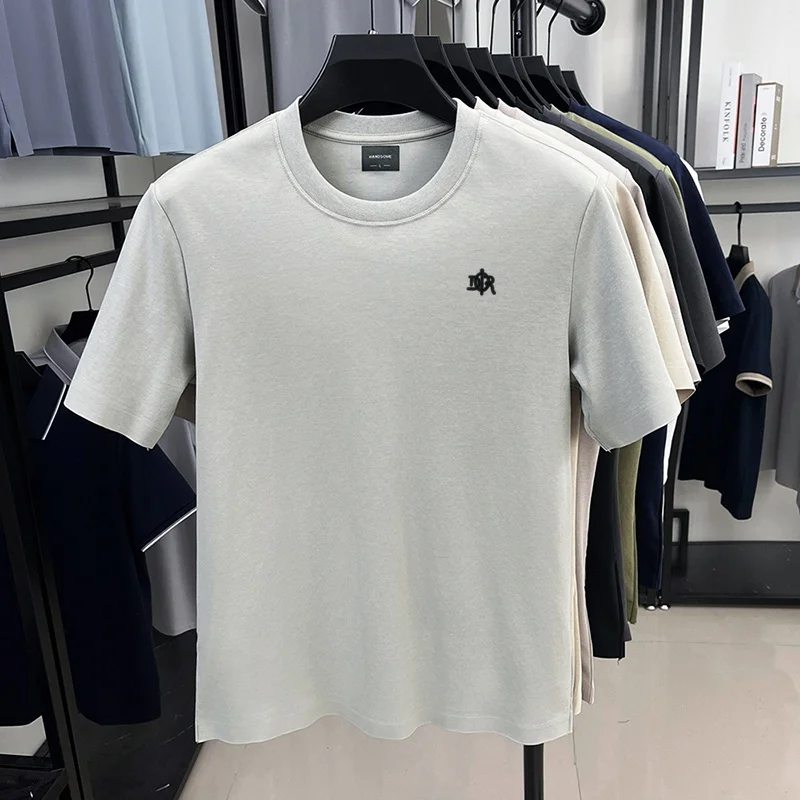 Designer-Style Herren-Print-T-Shirt, Sommer-Trend, Einfarbig, aus Baumwolle, Kurzarm, O-Ausschnitt, Lässiges, Vielseitiges Herren-Oberteil – Detail 5
