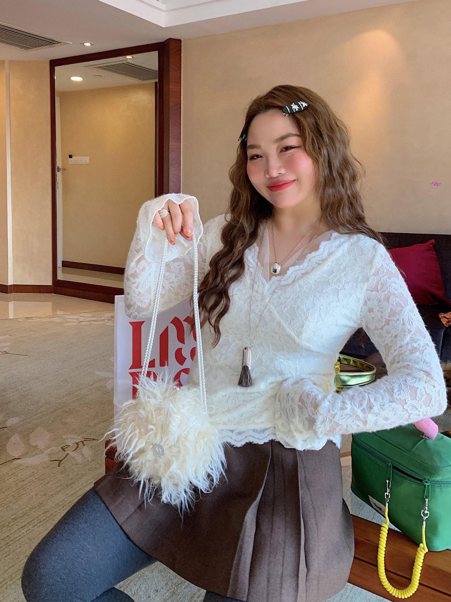 

Женская базовая кофта Gold Day Branch Ele Fce с V-образным вырезом, утепленная, на флисовой подкладке, с кружевом, для осени и зимы, больших размеров