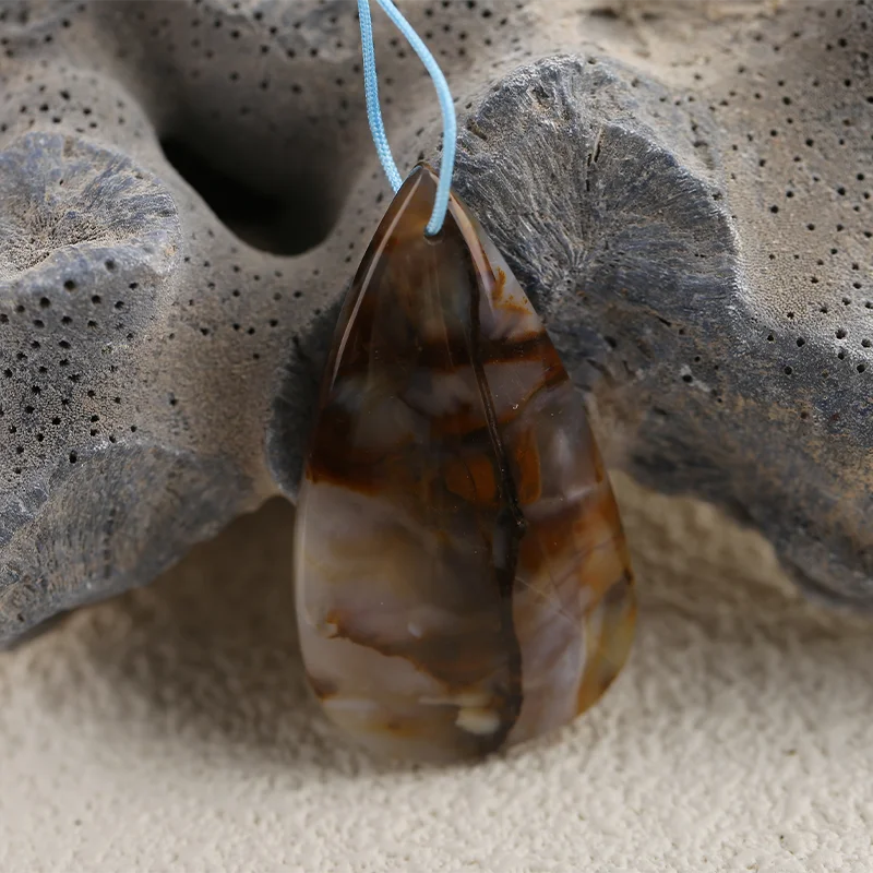 Natural Gemstone Agate Water Drop shape Pendant for Necklace Stone Fashion Handmade Natural Jewelry 30x24x8mm 9.3g