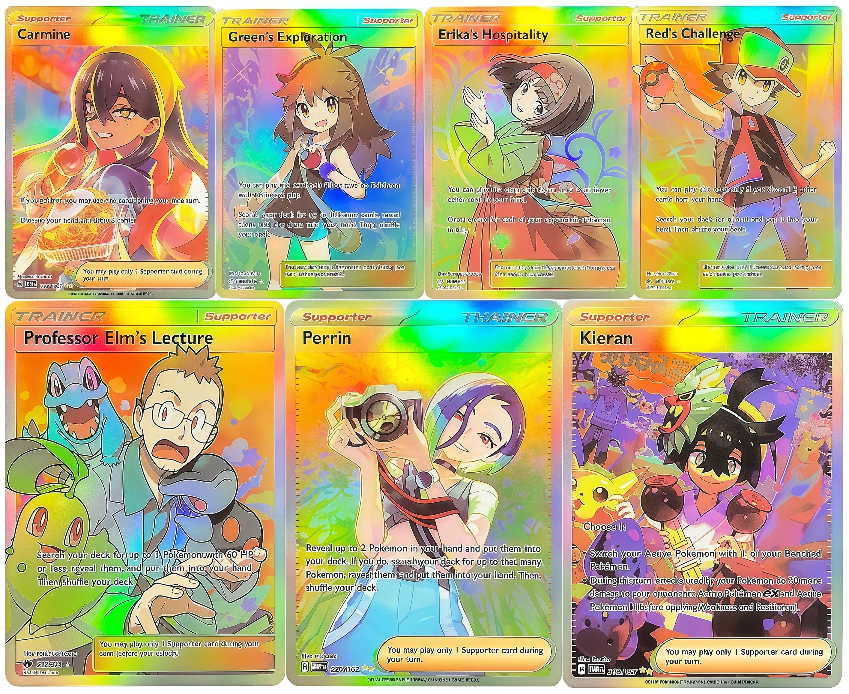 بطاقات Foil Proxy PKM Jasmine Evelyn Mortys Conviction Pokegear Perrin Nita MinaGame بطاقة تداول قابلة للجمع لمكاركات PTCG