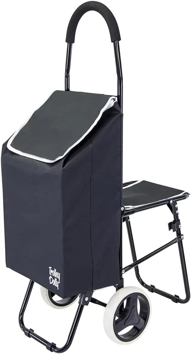 

Foldable Grocery Cart with Built-in Seat, Removable Bag & Hand Truck Function - Multi-Use Rolling Trolley for Shopping