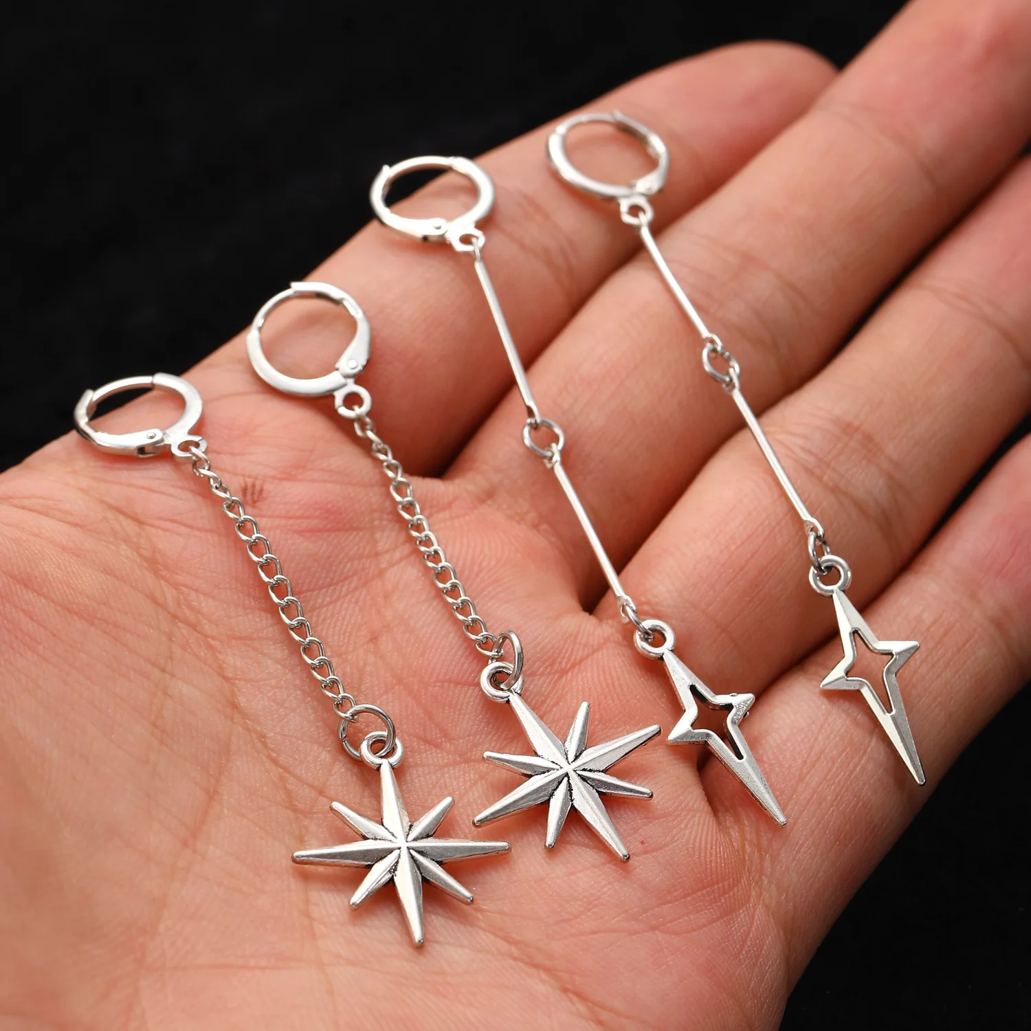 Punk Fashion Long Star Drop Earrings For Women Jewelry 2024 Trending New Hip Hop Rock Street Gothic Rivet Women's Earrings Gifts