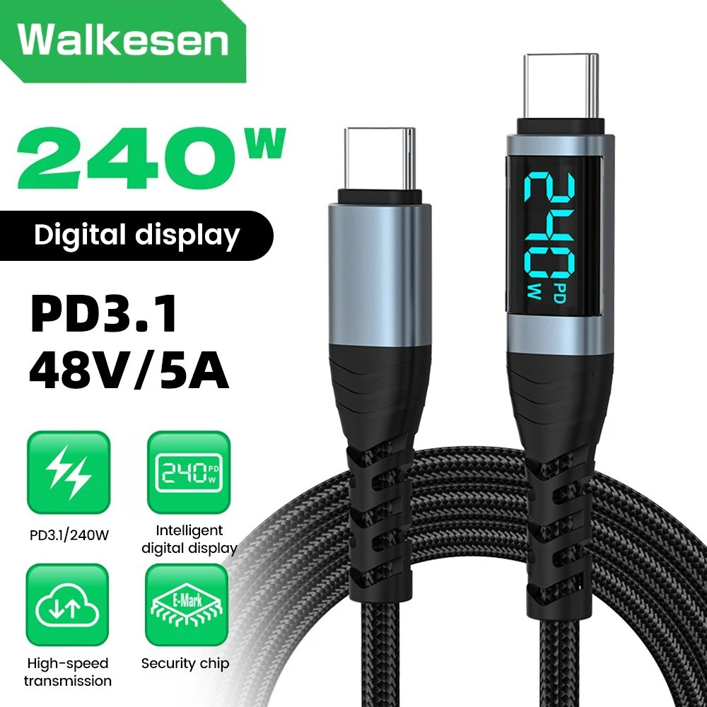 240W Type C to Type C Fast Charging Cable Digital Display Super Fast Charging Cord For iPhone Xiaomi Samsung Quick Charge Wire
