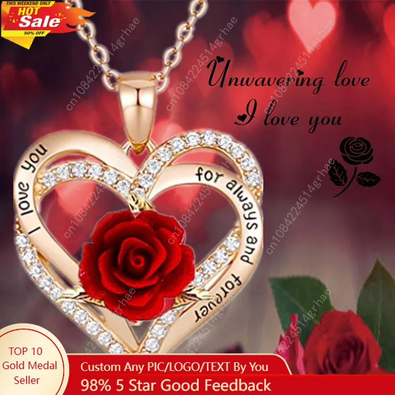 

Fashion Income Rose Flower Pendant Necklace Anniversary Party Accessories Birthday Mother's Day Jewelry Gifts Mom Ladies Girls