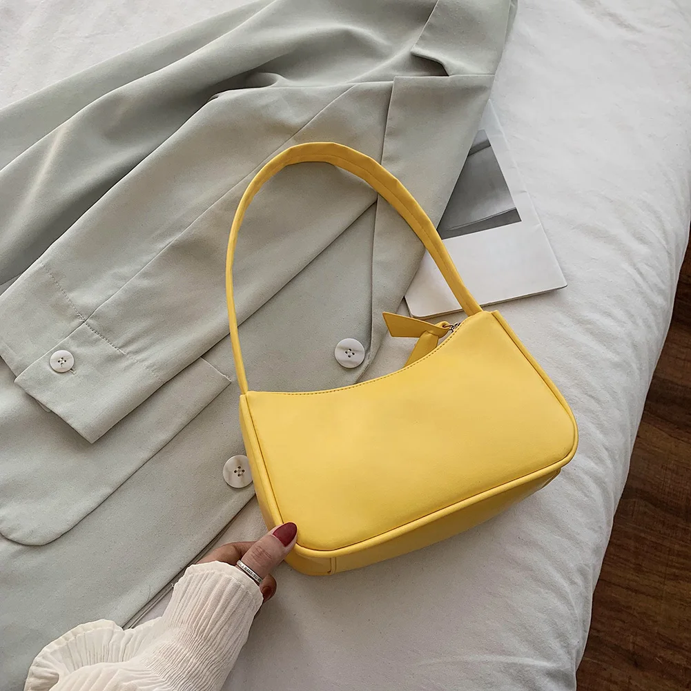 Ladies Soft PU Leather Fashion Underarm Bag Women Retro Solid Color Shoulder Bag Youth Ladies Simple Versatile Bag