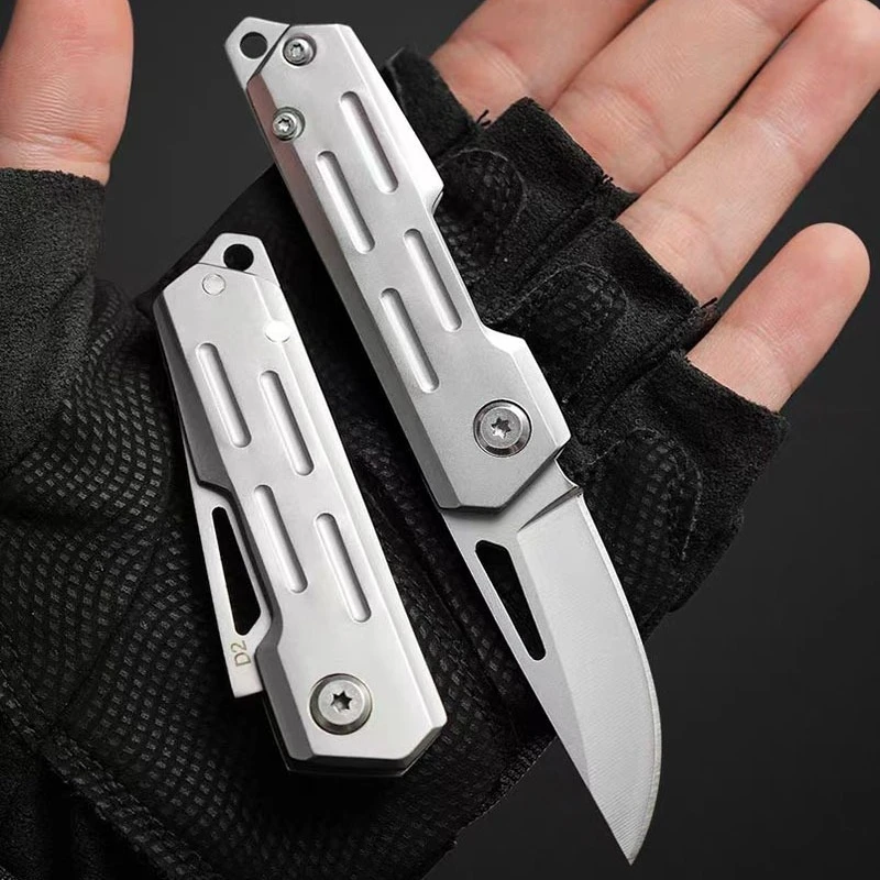 korknife Opvouwbaar zakmes D2 roestvrijstalen mes voor heren Roestvrij stalen handvat Klein sleutelhangermes Buitenmes