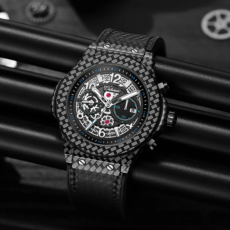 

Dulunwe Топ Роскошные мужские часы Светящиеся автоматические мужские наручные часы с кожаным ремешком Механические мужские часы Reloj