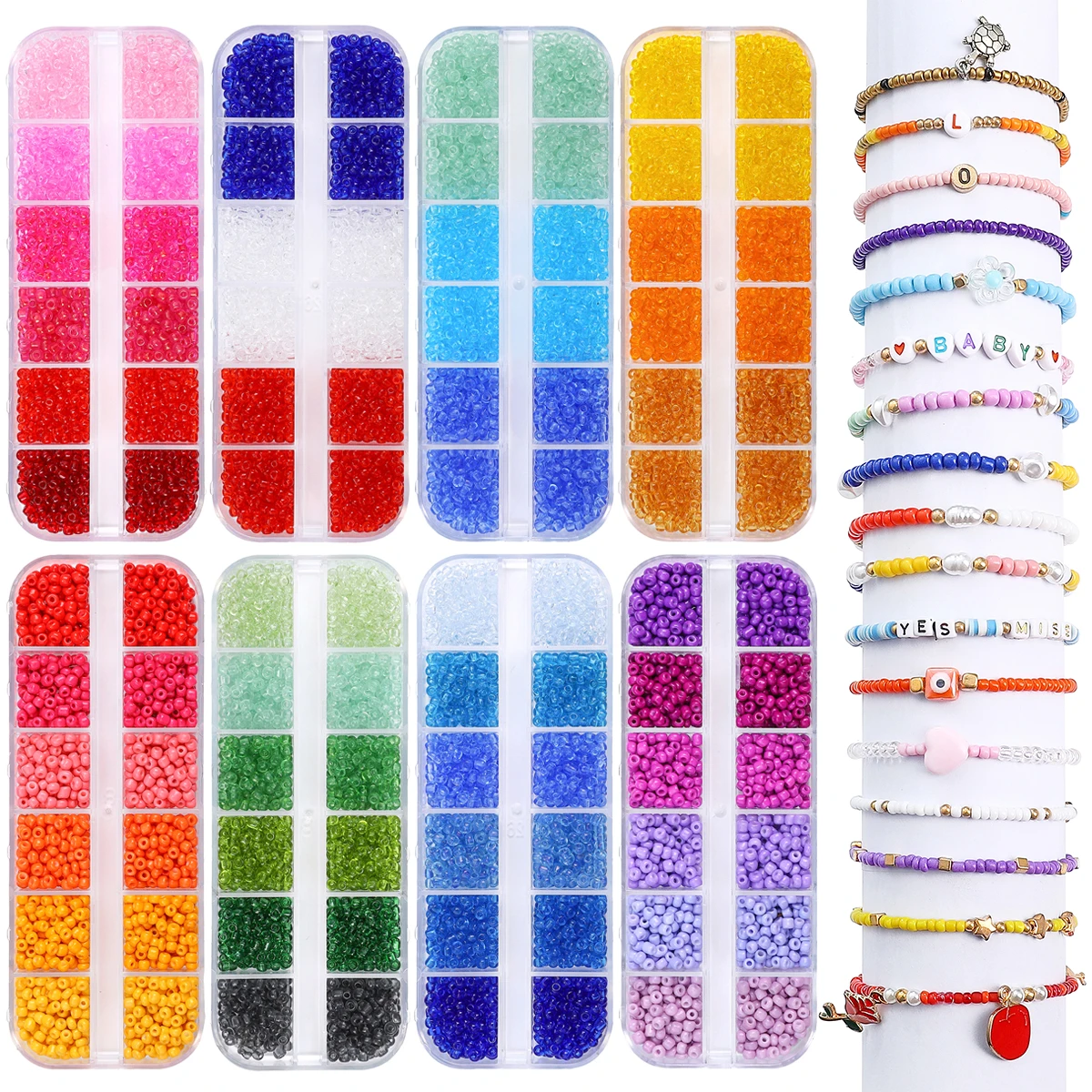 

2000Pcs 3mm Czech Glass Seed Beads Kit Box For Jewelry Making Solid Color/Clear Round Loose Beads DIY Earrings Bracelet Findings