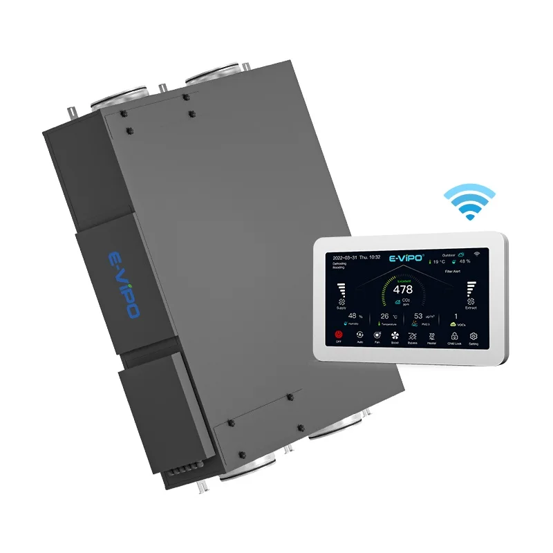 E-VIPO Energy Recovery Ventilation System VMC Double Flux Heat Recovery System WIFI Ceiling Mounted Fresh Air Recuperator view 3