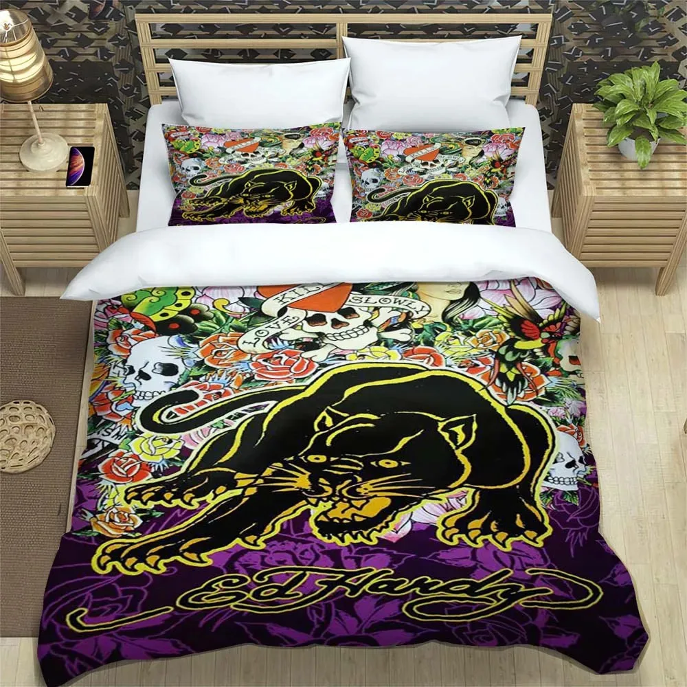 3PCS Single-sided Tattoo Tiger Printed Comforter Bedding Sets Comfortable Bedspreads Comforter Duvet Gift King Queen Bedding Set