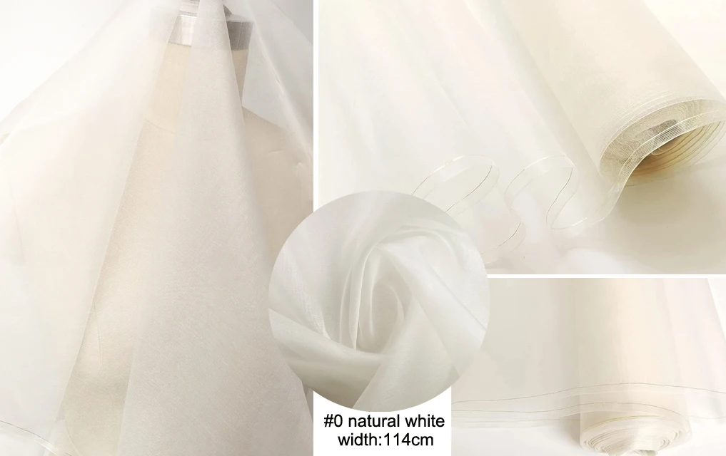 45'' / 55'' breit pro Meter steif geformte Hochzeitsgaze aus schlichter, natürlicher Organza-Stoff aus reiner Seide – Detail 3