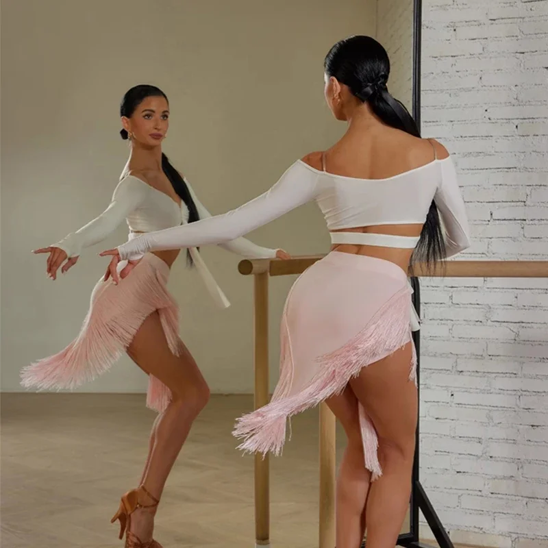 أزياء الرقص اللاتينية مهدب تنورة المرأة مثلث شرابات التنانير مثير تشاتشا سامبا اللاتينية ملابس الرقص التنانير التدريب