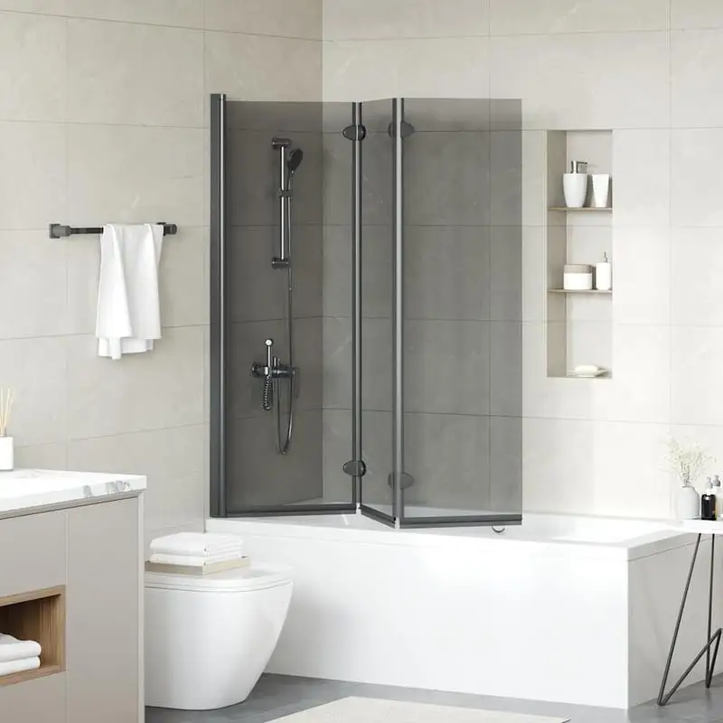 Paroi de douche moderne noire en verre trempé résistant pour séparer la zone sèche de la zone humide dans la salle de bain domestique dimensions 130 x 138 cm