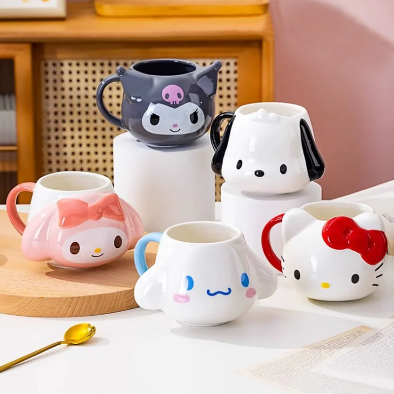 Sanrio Kuromi Hello Kitty ถ้วยน้ํา Cinnamoroll แก้วการ์ตูนอะนิเมะขนาดใหญ่ความจุ My Melody ส่วนบุคคลถ้วยกาแฟวันเกิด Gif