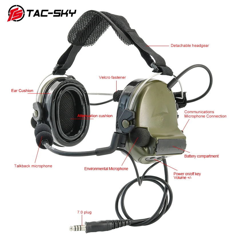 TAC-SKY Tactical Headset TSC2 Rear Headband Electronic Hearing Protection Shooting Headphone for Hunting and Airsoft +U94 PTT