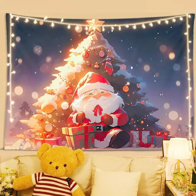 VIKAMA Wall Tapestry Santa Claus Champagne Celebration Christmas Wall Hanging Dorm Room Aesthetic Xmas Wall Art Festive Cute