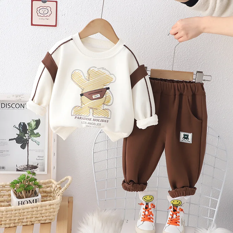 2PCS Kids Set 2024 Spring Designer Baby Boy Clothes Free Shipping Casual Cartoon Long Sleeve T-shirts Pants Childrens Boys Suit