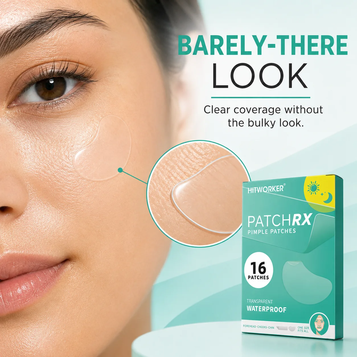 16PCS Transparent Pimple Patches for Face, Large Blemish Cover Stickers for Forehead Cheeks Chin, Day & Night Facial Spot Patche