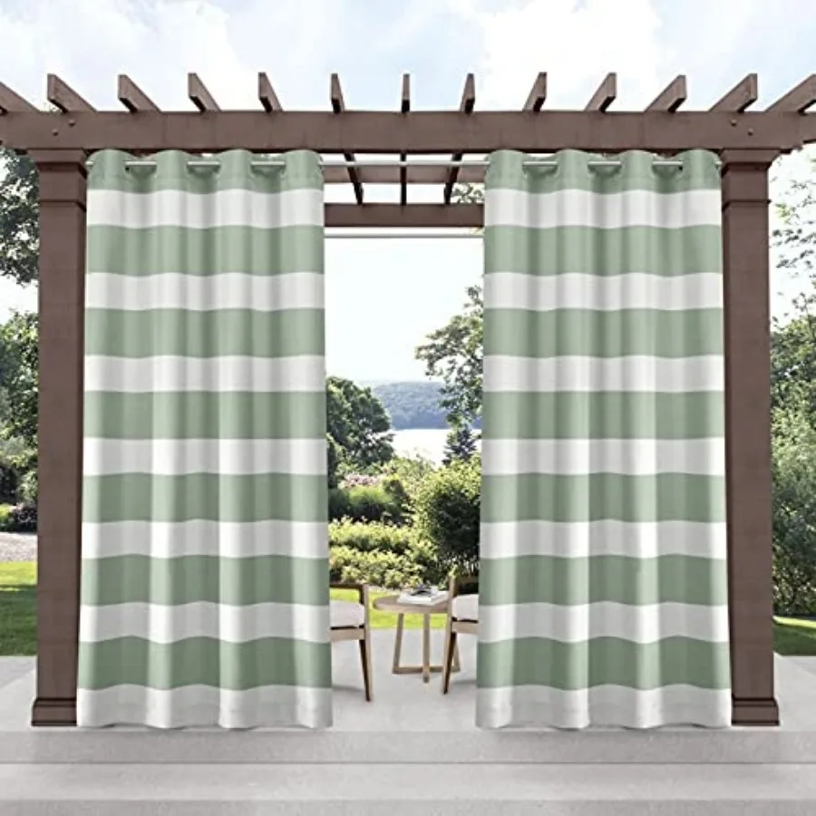

Cabana Stripe Indoor/Outdoor Light Filtering Grommet Top Curtain Panel Pair, 54"x120
