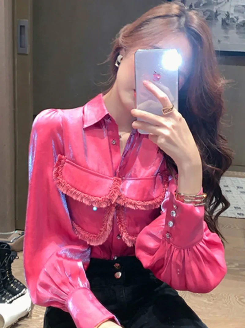 

Miiiix Korean Fashion Solid Color Shirt 2024 Women's Autumn New Design Feel Loose Shirt Bubble Sleeve Top Female Clothing