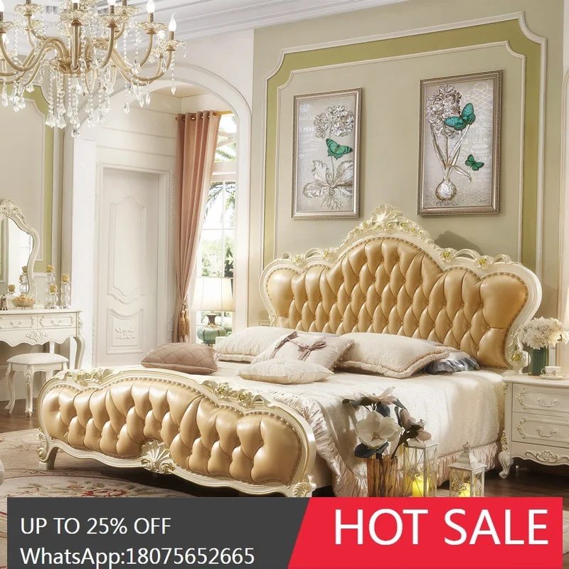 

SGF European Style Genuine Leather Bed Simple Modern 1.8m Large Bed Double French Furniture