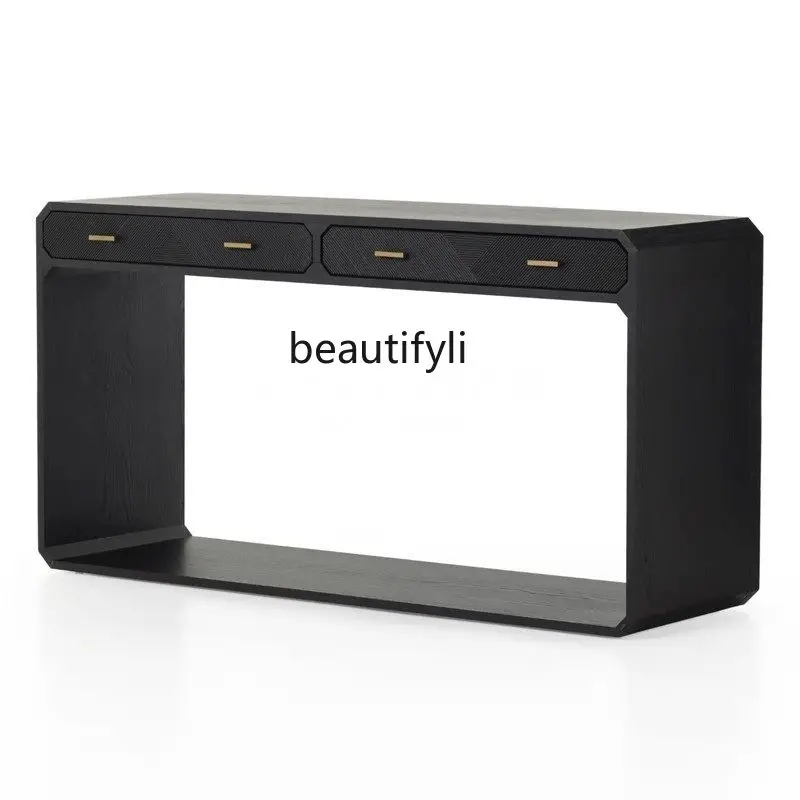 American retro solid wood entrance table sofa back table modern simple entrance foyer black decorative table
