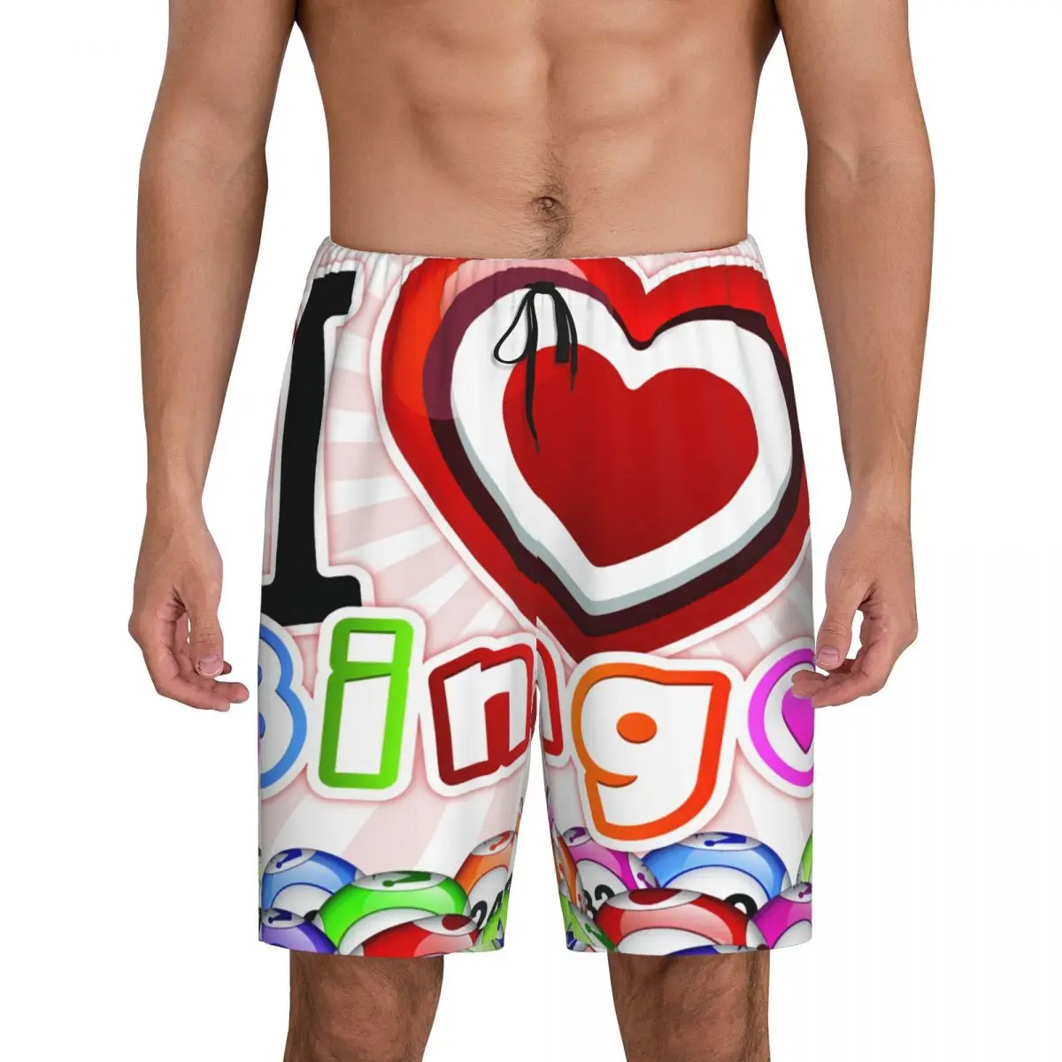 Custom I Love Bingo Pajama Bottoms Men's Lounge Sleep Shorts Drawstring Sleepwear Pjs with Pockets