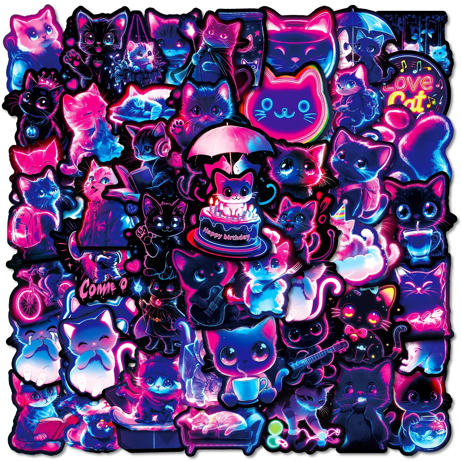 

10/56PCS Neon Style Funny Cat MEME Stickers Kawaii Animals Decals DIY Scrapbooking Notebook Fridge Laptop Skateboard Sticker Toy